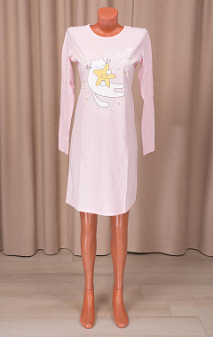 Сорочка с длинным рукавом, принт (0788, бело-розовый)